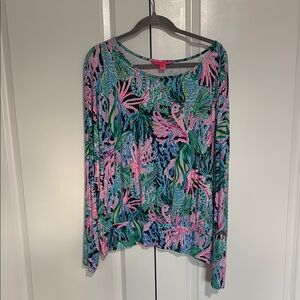 Lilly Pulitzer Pink Flutter Sleeve Graphic Blouse